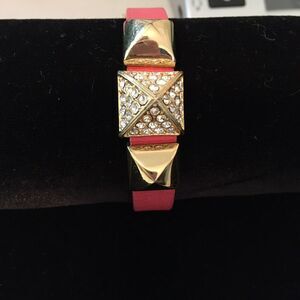 Juicy Couture Salmon Pink Leather Bracelet Studded Cuff